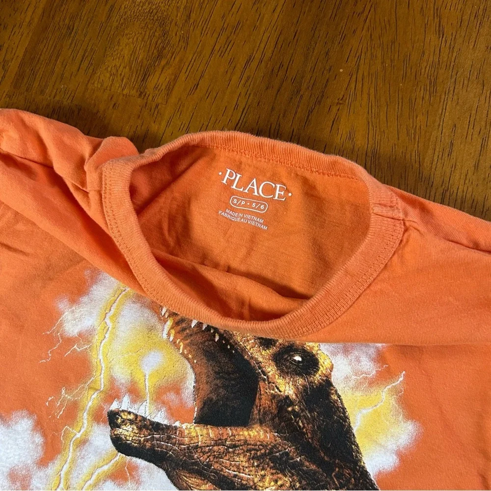 Orange Dinosaur Long Sleeve Graphic Tee Shirt | Boys S(5/6) | T-Rex & Lightening